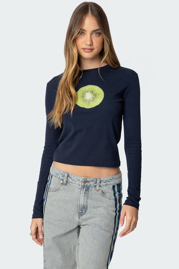 edikted Kiwi Long Sleeve T Shirt navy