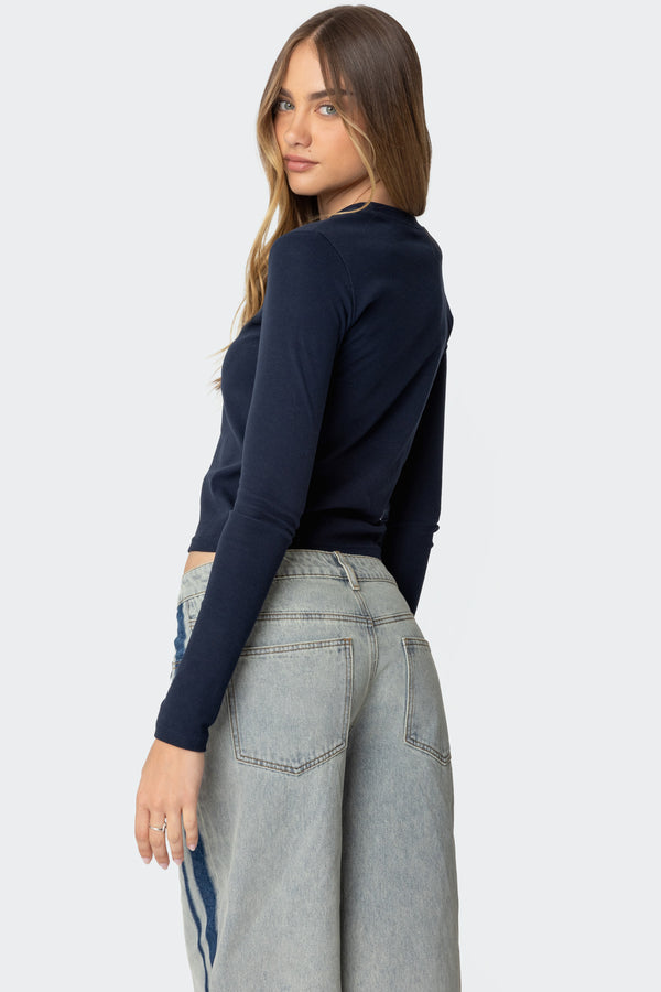 Edikted Kiwi Long Sleeve T Shirt Navy