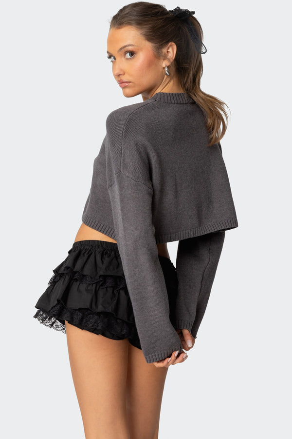 Edikted Knit Bow Cropped Sweater Gray