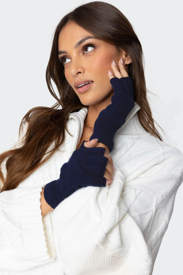 edikted Knitted Fingerless Gloves navy