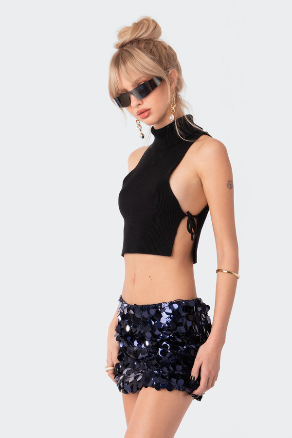 Edikted Knitted Side Lace-Up Top Black