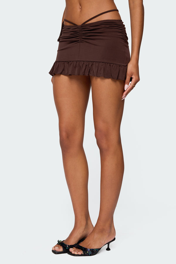 Edikted Koda Ruched Mini Skirt Brown
