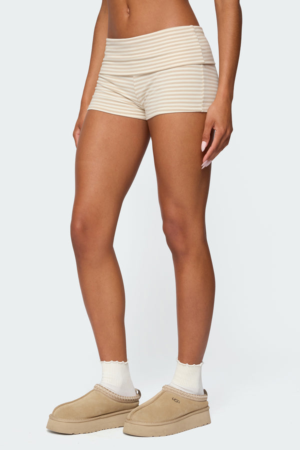 Edikted Kodi Striped Fold Over Shorts Beige