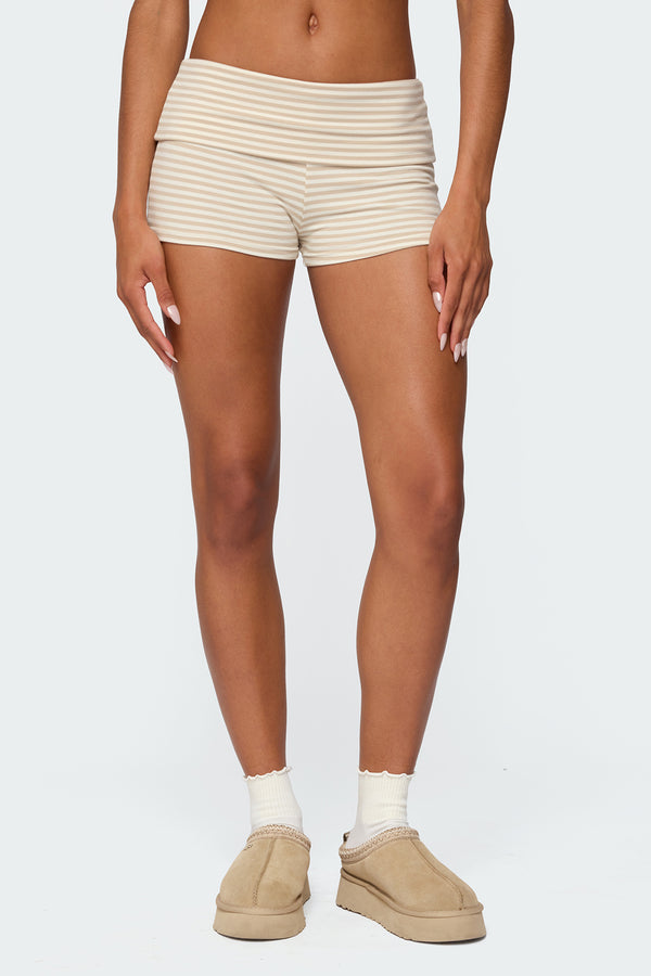 Edikted Kodi Striped Fold Over Shorts Beige