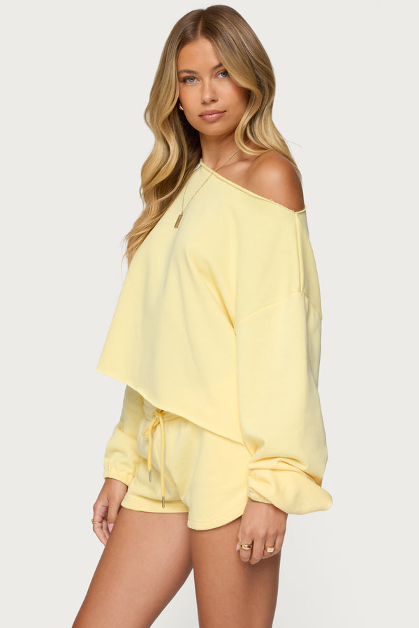 Edikted Kordelia Off Shoulder Sweatshirt Yellow