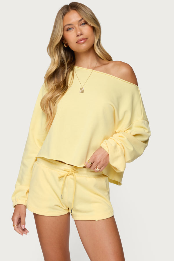 edikted Kordelia Off Shoulder Sweatshirt yellow