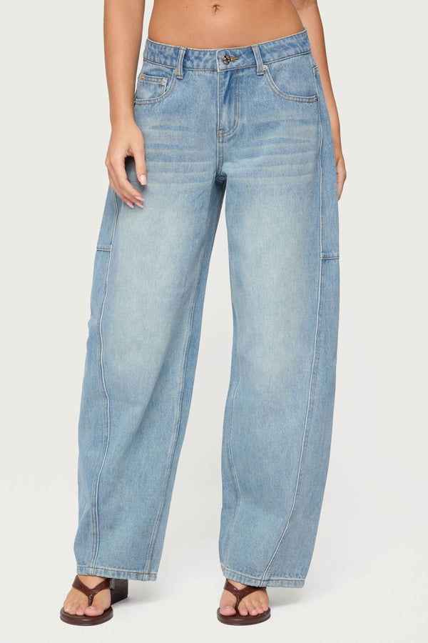Edikted Korie Barrel Leg Low Rise Jeans Blue