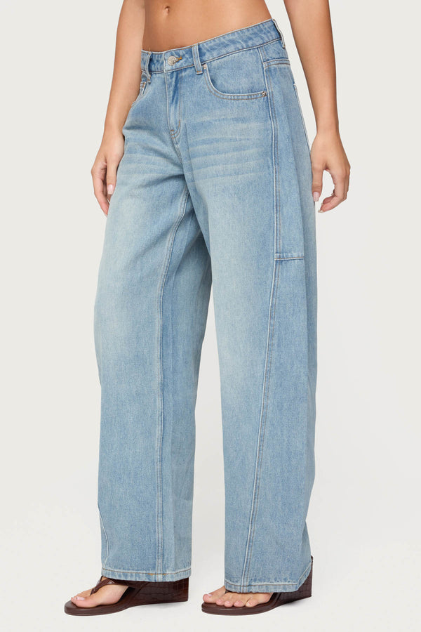 Edikted Korie Barrel Leg Low Rise Jeans Blue