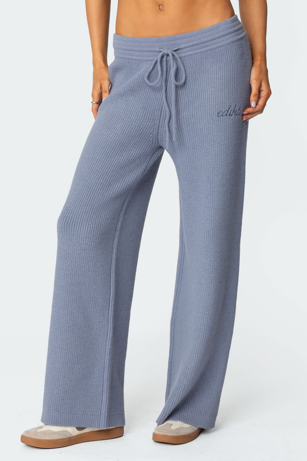 Edikted Kris Ribbed Knit Sweatpants Blue