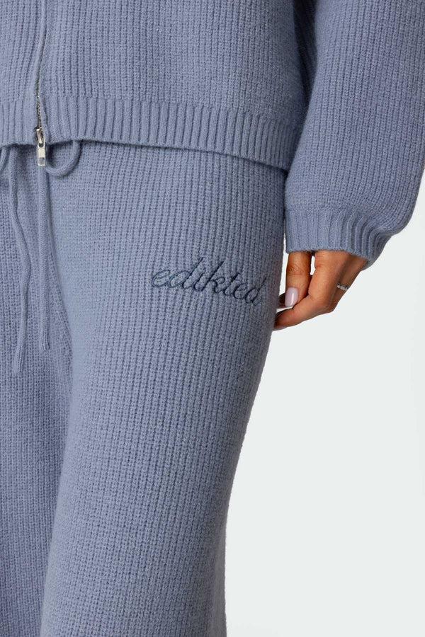 Edikted Kris Ribbed Knit Sweatpants Blue