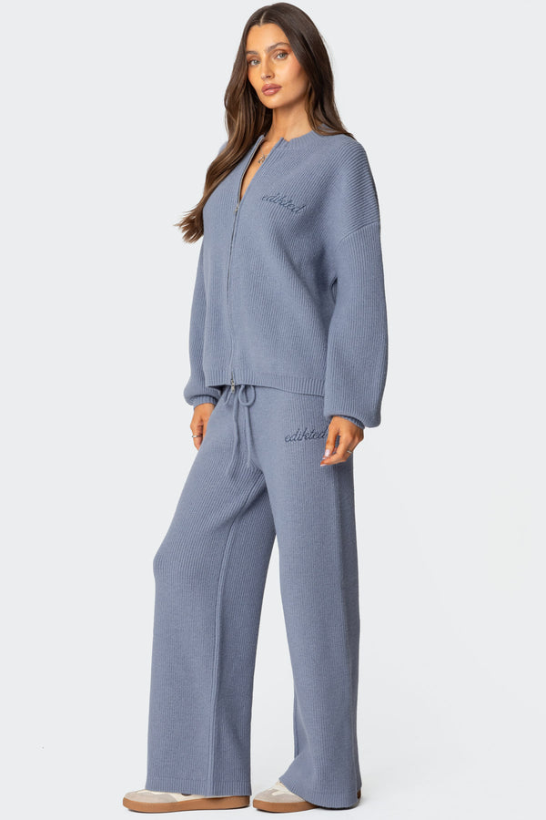 Edikted Kris Ribbed Knit Sweatpants Blue