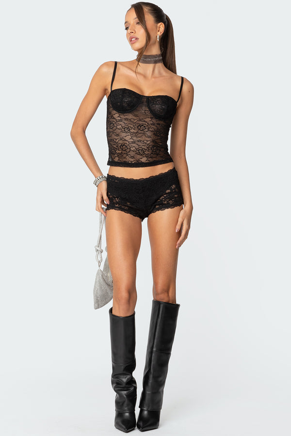 Edikted Krissy Sheer Lace Cupped Corset Black