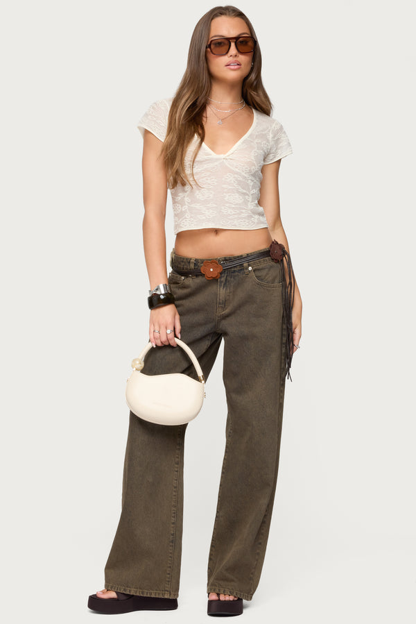 Edikted Kristal Twist Front V Neck Top Cream