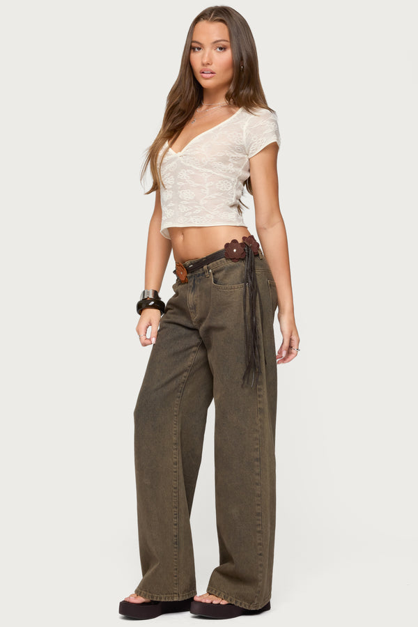 Edikted Kristal Twist Front V Neck Top Cream