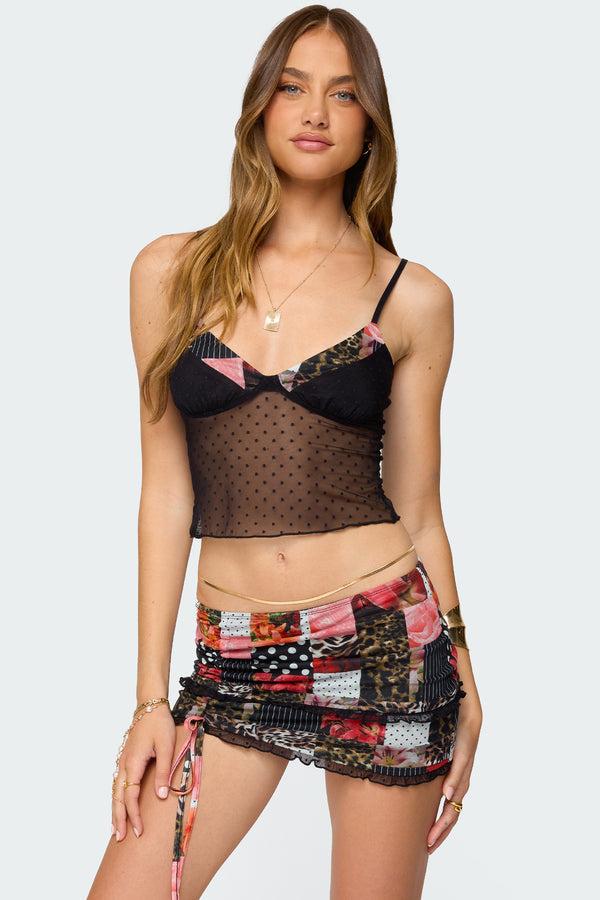 edikted Kylo Mixed Print Sheer Mesh Top mix