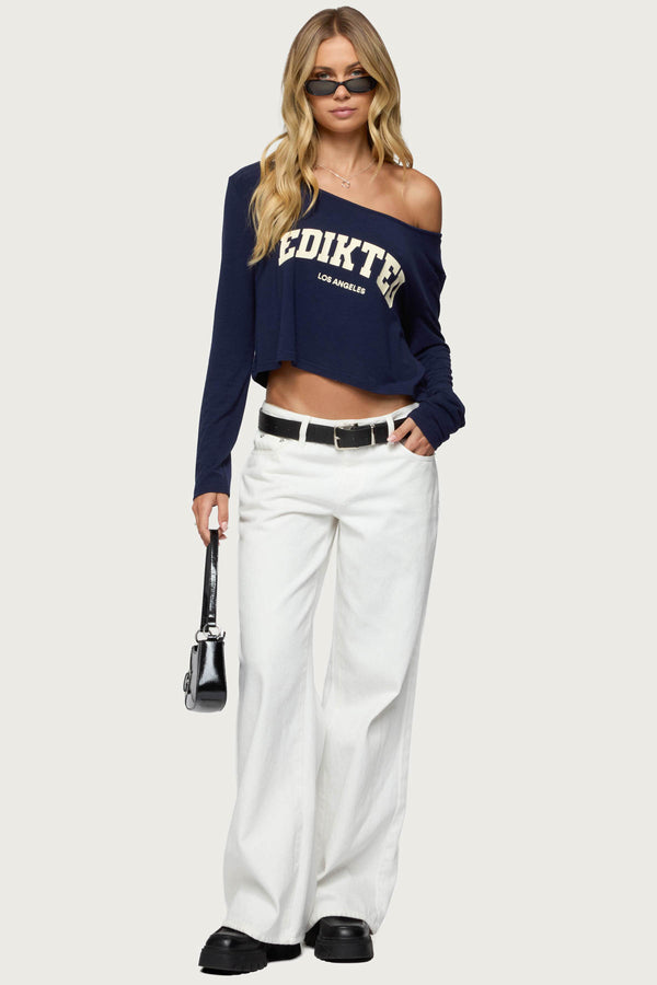 Edikted La Babe Off Shoulder Top Navy And Cream
