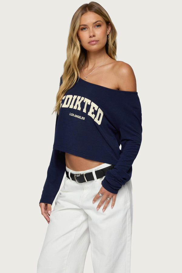 Edikted La Babe Off Shoulder Top Navy And Cream