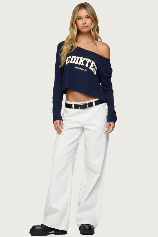 Edikted La Babe Off Shoulder Top Navy And Cream