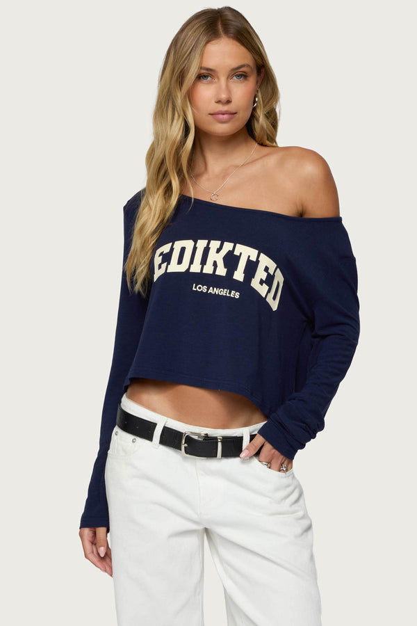 edikted La Babe Off Shoulder Top navy and cream