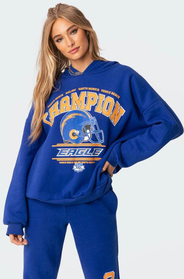 Edikted La Champion Oversized Hoodie Blue