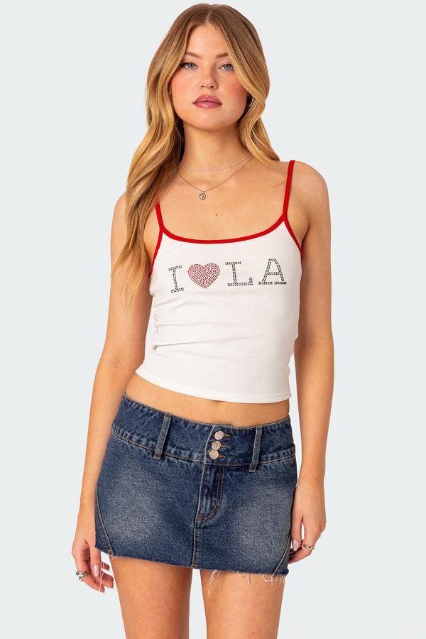 edikted La Lover Rhinestone Tank Top white