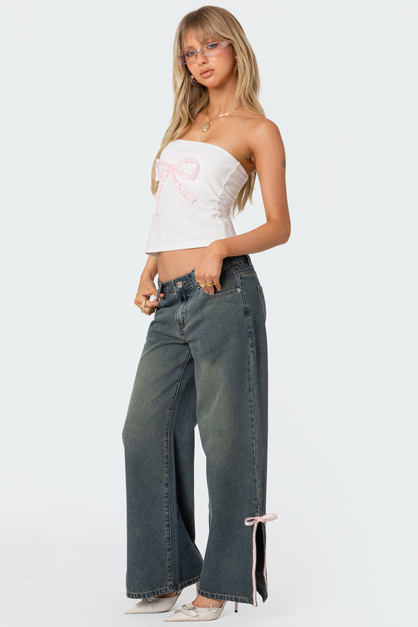 Edikted Lace Bow Built In Bra Tube Top White