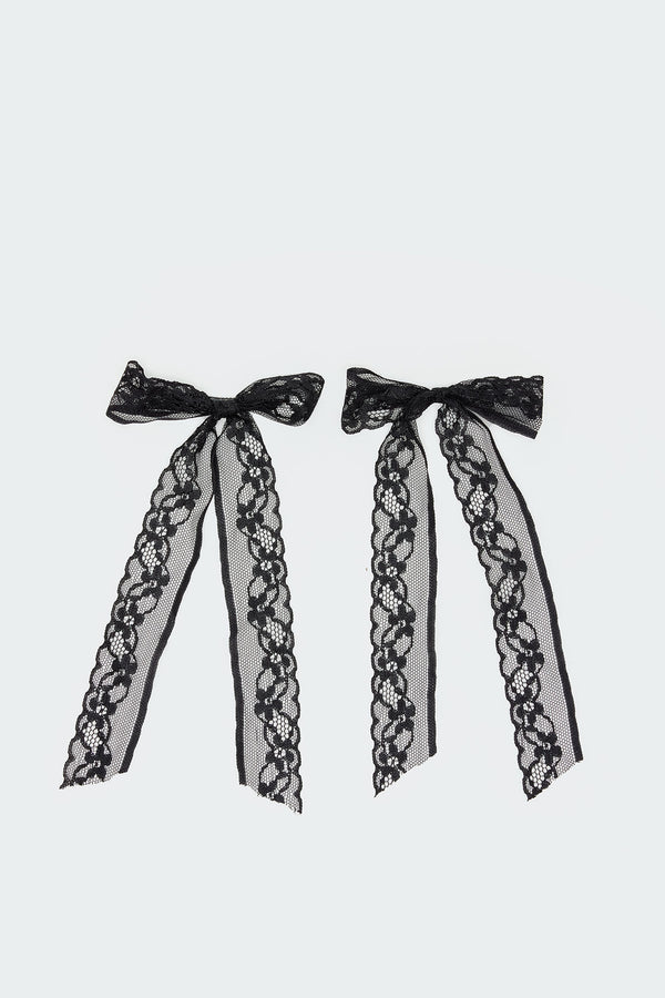 Edikted Lace Bow Hair Clip Pack Black