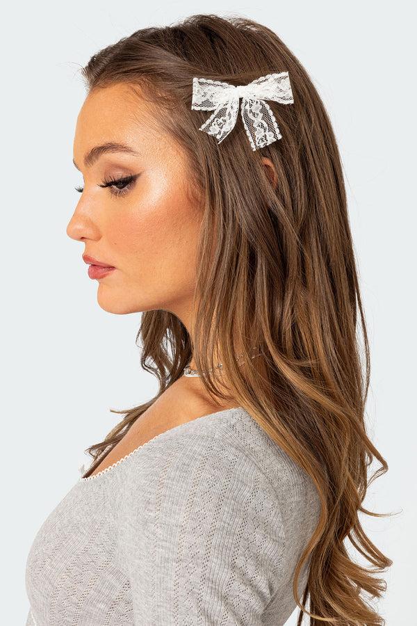 edikted Lace Bow Hair Clip Pack white