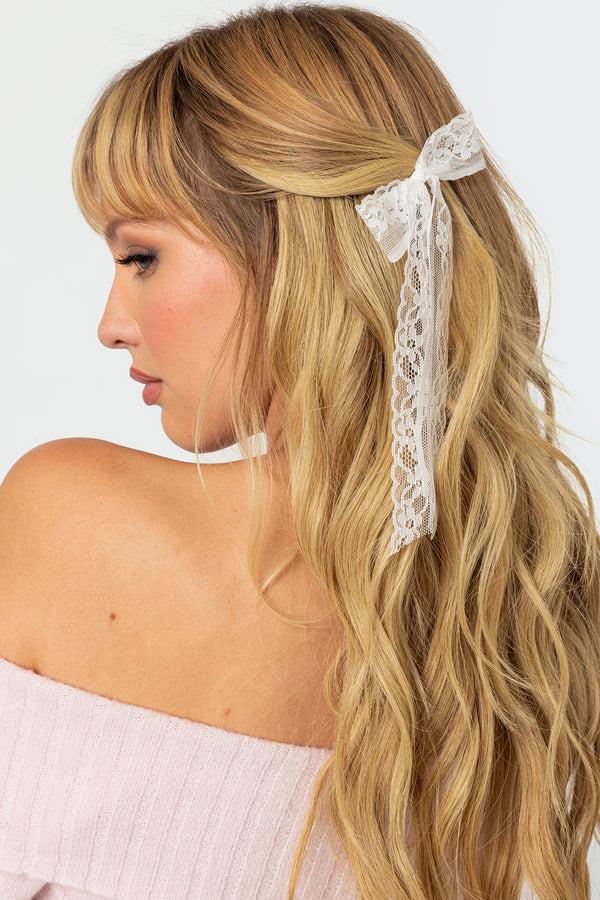 edikted Lace Bow Hair Clip Pack white