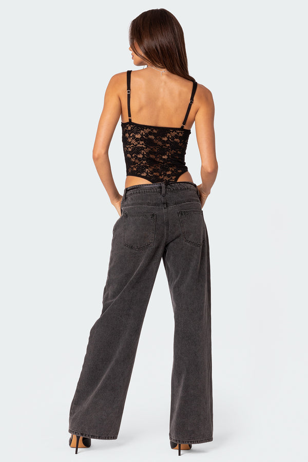 Edikted Lace & Satin Effect Cupped Bodysuit Black