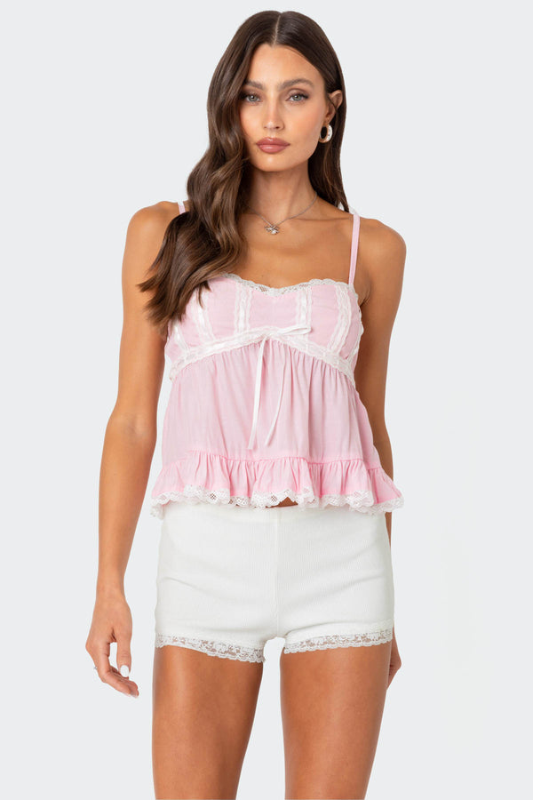 edikted Lace Trim Babydoll Tank Top pink
