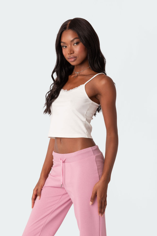 Edikted Lace Trim Ribbed Tank Top White