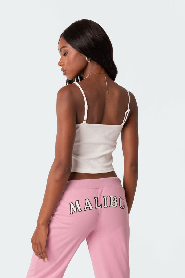 Edikted Lace Trim Ribbed Tank Top White