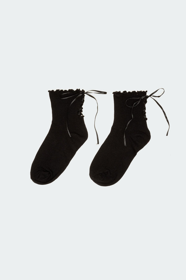 Edikted Lace Up Frilled Socks Black