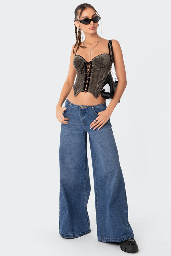 Edikted Lacey Cupped Velvet Corset Olive