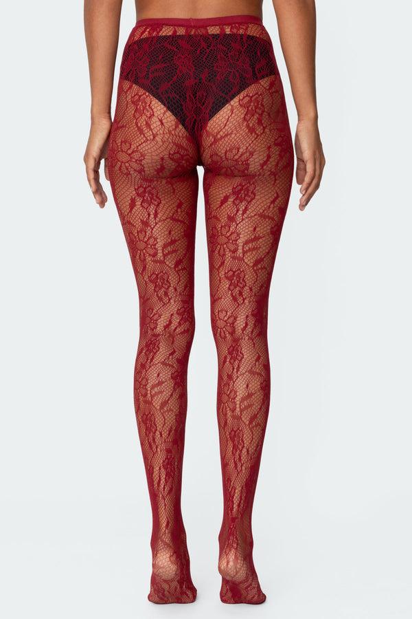 Edikted Lacey Fishnet Tights Red