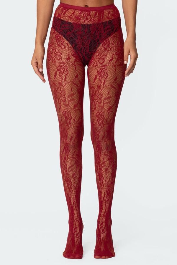 edikted Lacey Fishnet Tights red