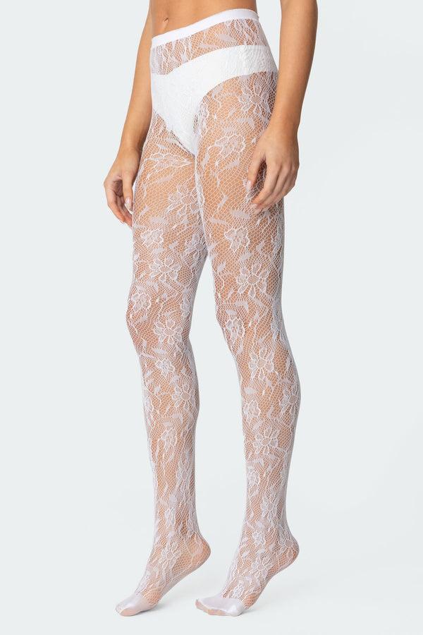 Edikted Lacey Fishnet Tights White