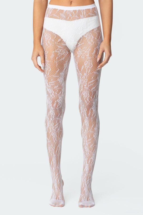 edikted Lacey Fishnet Tights white