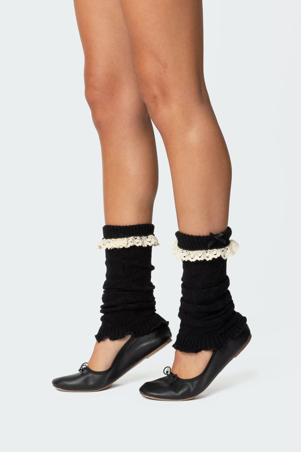 edikted Lacey Frill Knit Leg Warmers black