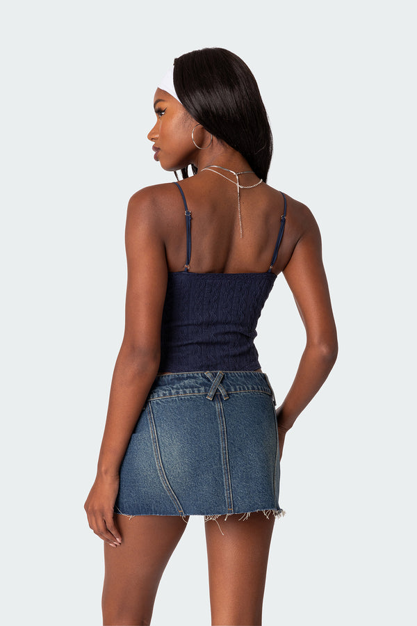 Edikted Lacey Knit Cut Out Bodysuit Navy