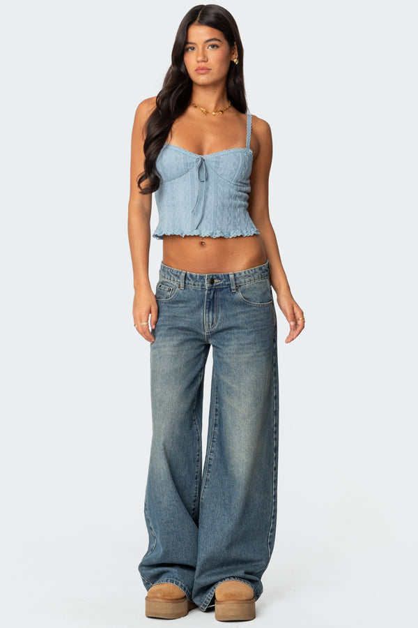 Edikted Lacey Knit Tank Top Light Blue