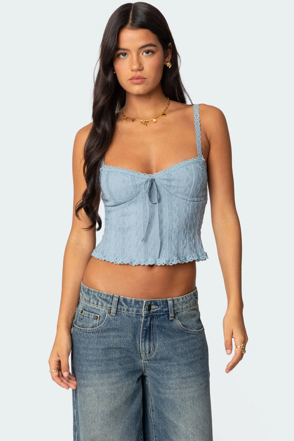 edikted Lacey Knit Tank Top light blue