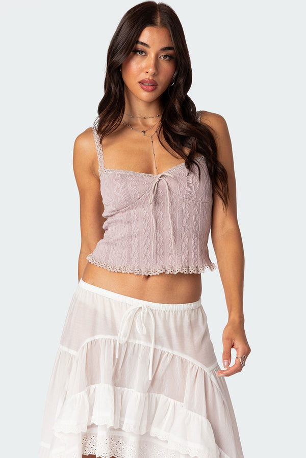 edikted Lacey Knit Tank Top mauve