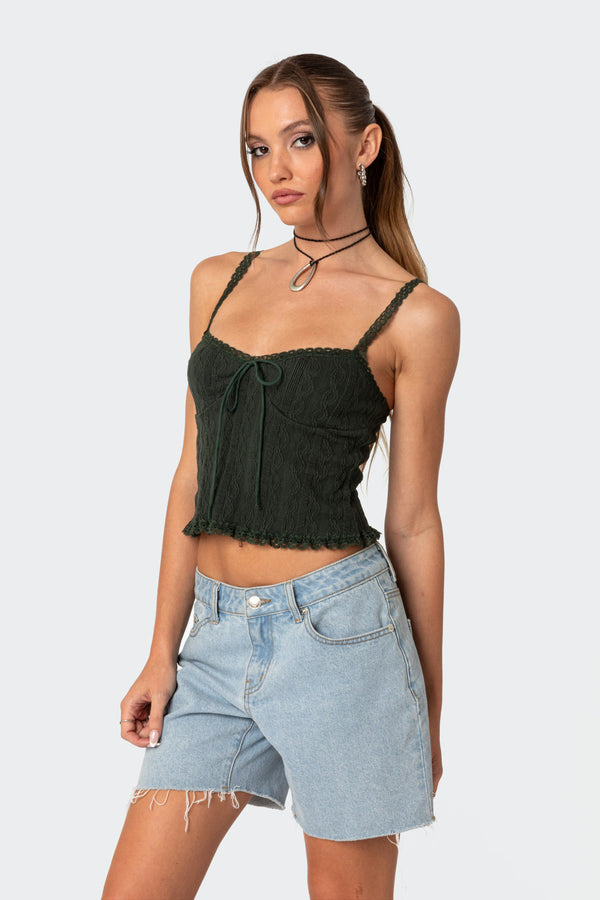 Edikted Lacey Knit Tank Top Olive