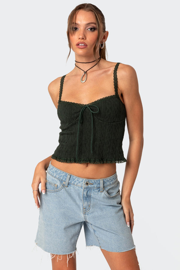 edikted Lacey Knit Tank Top olive