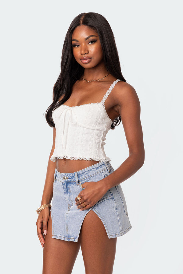 Edikted Lacey Knit Tank Top White