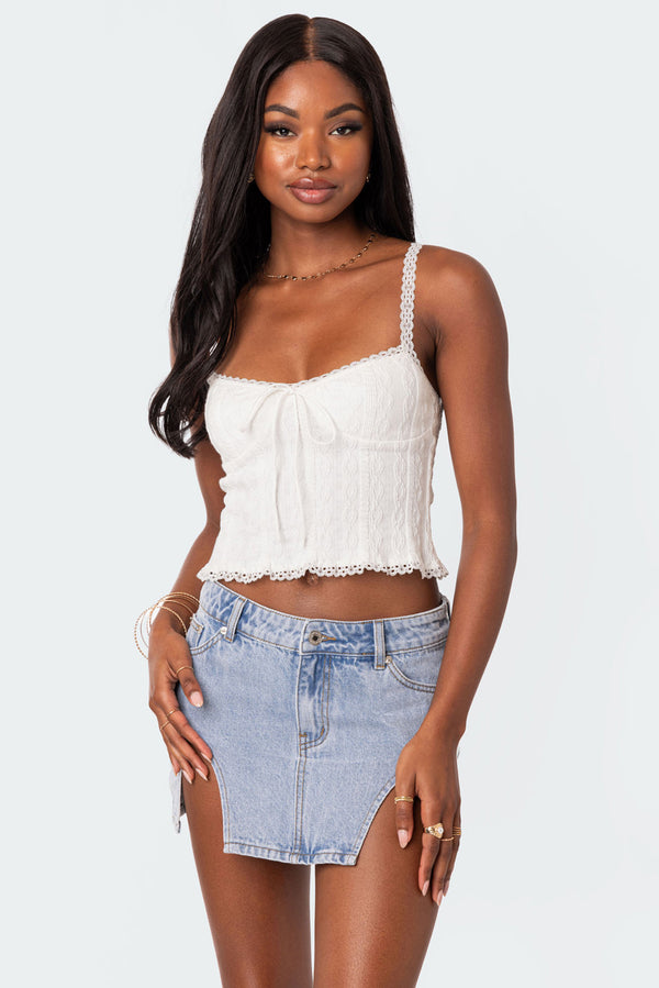edikted Lacey Knit Tank Top white
