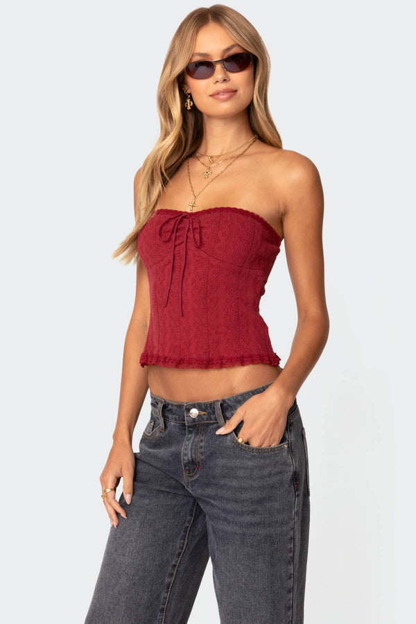 Edikted Lacey Knit Tube Top Burgundy