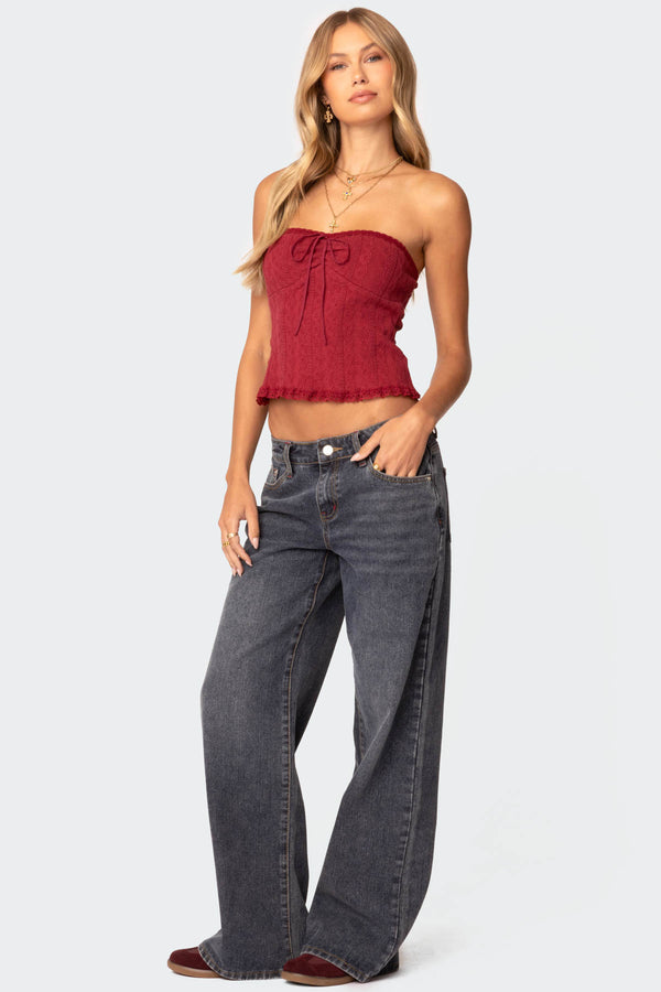 Edikted Lacey Knit Tube Top Burgundy